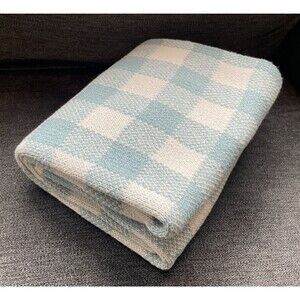 IN2GREEN Baby Blanket Recycled Cotton BLUE White Check Approximately 32x44 NWT